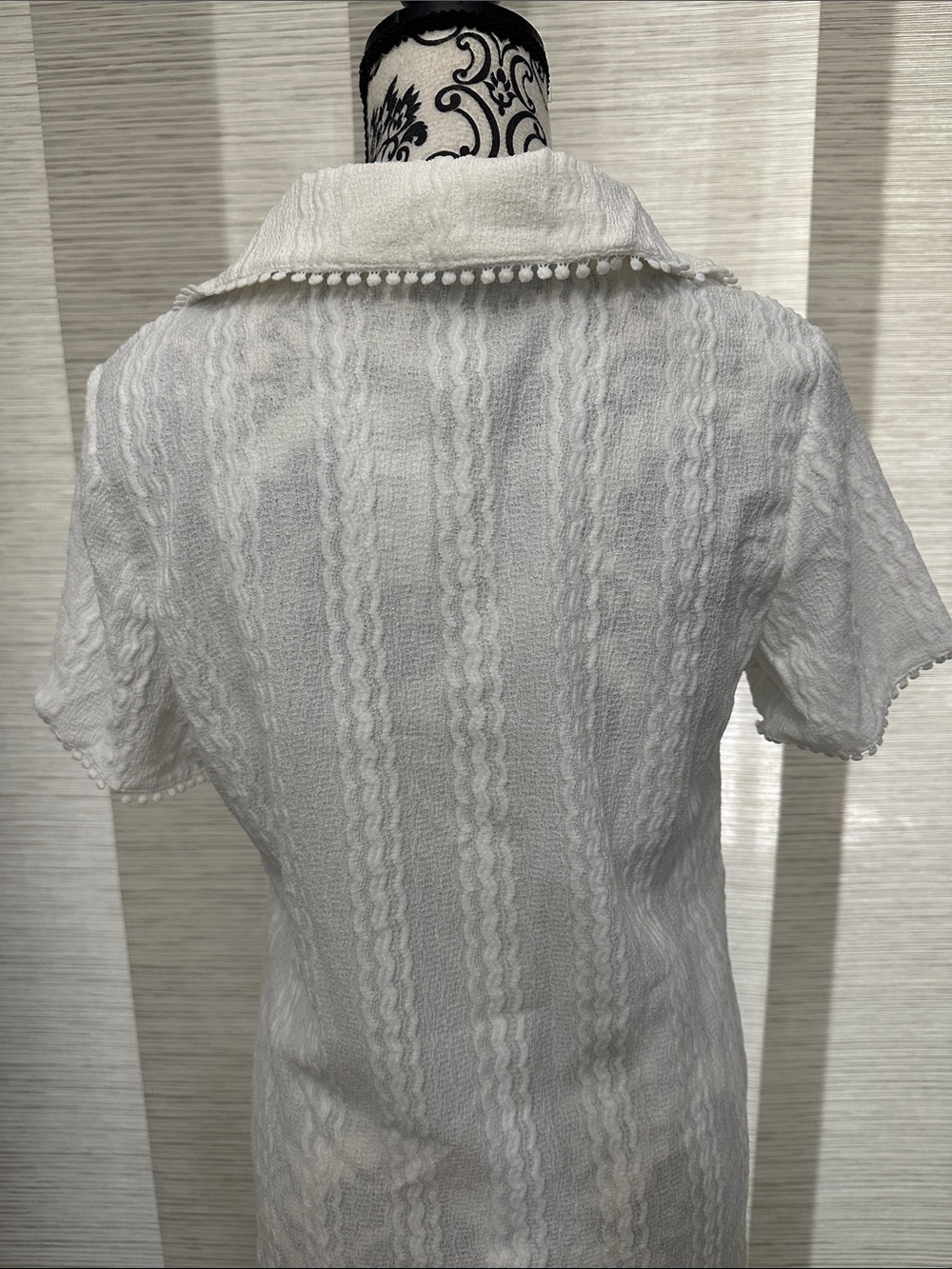 Cupshe White Knit Collared Short Sleeve Pom-Pom Mini Dress Sz. L - Picture 7 of 9